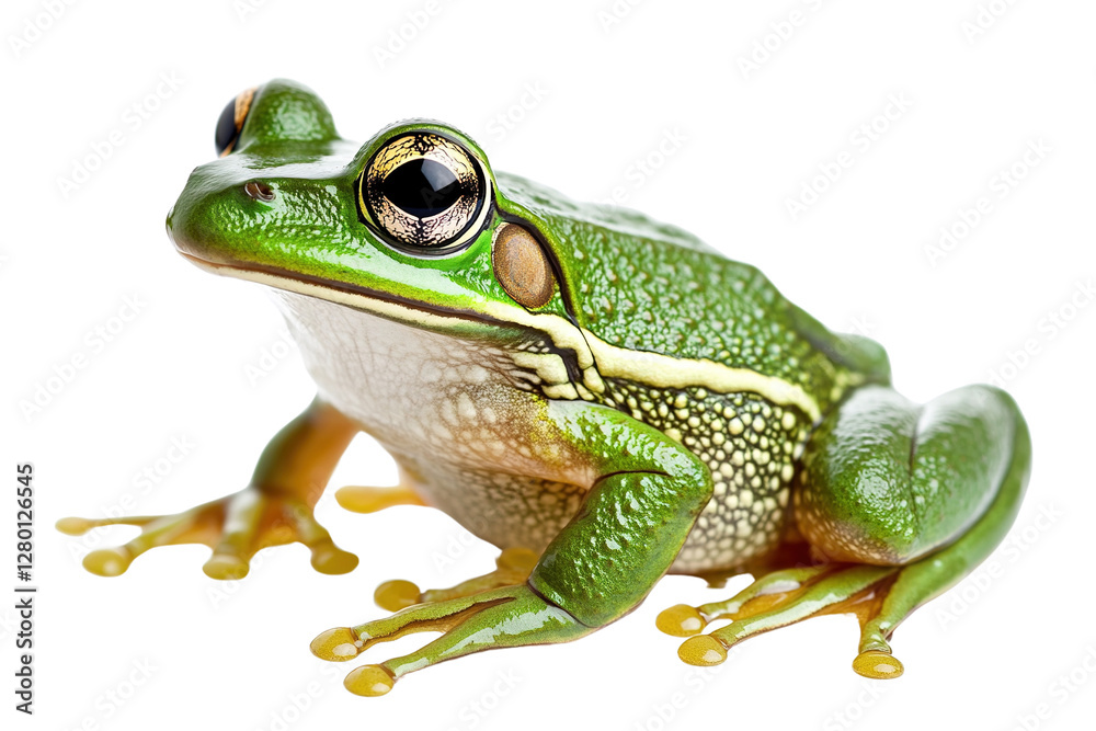 Obraz premium Isolated green tree frog, a small amphibian, on white