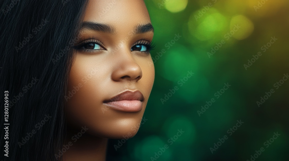 Portrait of a Woman with a Serene Expression and Nature Background Portrait of a Woman with a Serene Expression and Nature Background