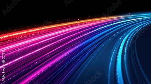 A vibrant display of colored light trails against a dark background  evoking a sense of motion and energy.