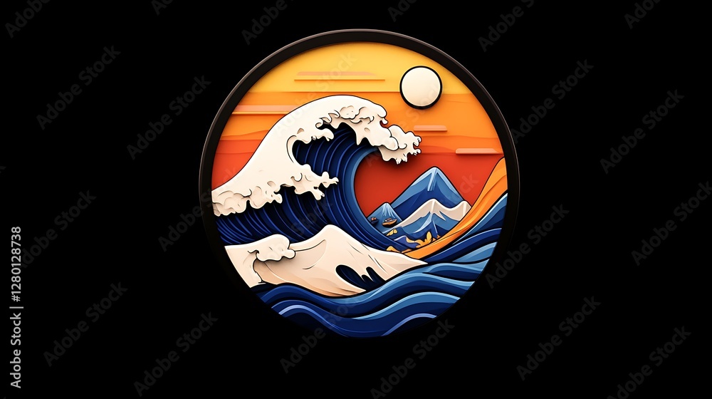 Dynamic Digital Art: Sunset Wave Illustration AI Generated Dynamic Digital Art: Sunset Wave Illustration AI Generated