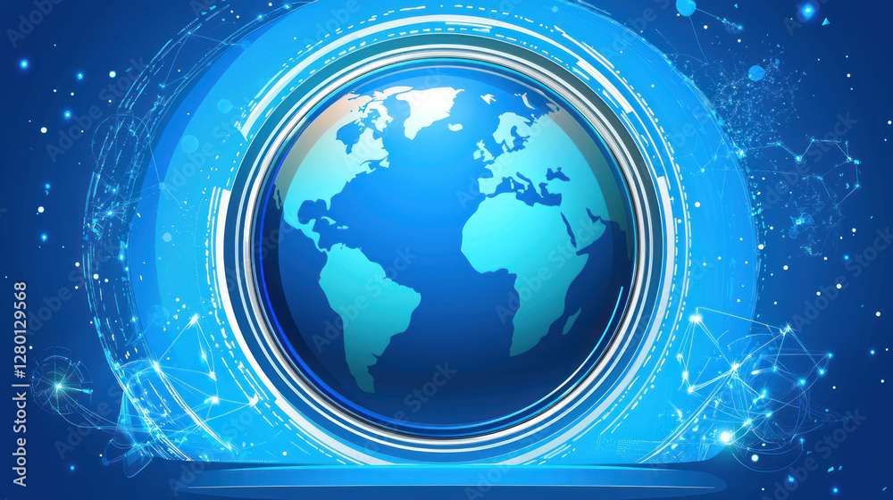 Digital globe with blue background and glowing elements, representing global connectivity and technology Digital globe with blue background and glowing elements, representing global connectivity and technology