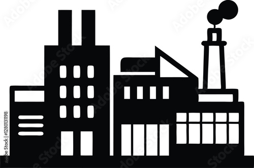 Factory building silhouette vector illustration, factory icon, environmental pollution 