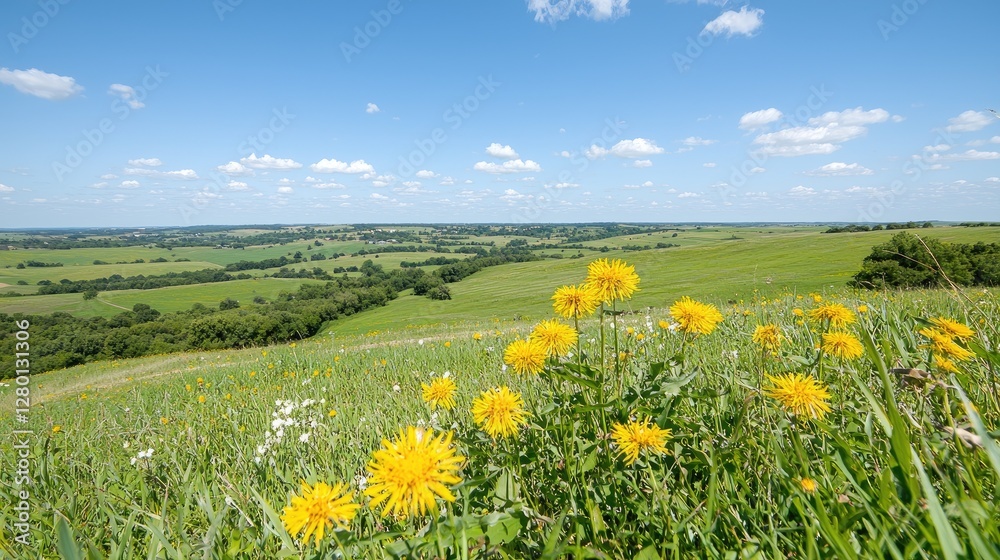 Fototapeta premium Expansive field of wildflowers under a sunny sky