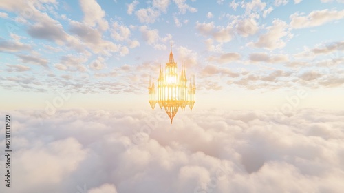 Heavenly castle above clouds at sunset