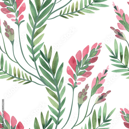 Textile seamless floral pattern with wild grasses and flowers. Design for kitchen home textiles, tablecloths, curtains, bed linen, dress fabrics, wrapping paper.