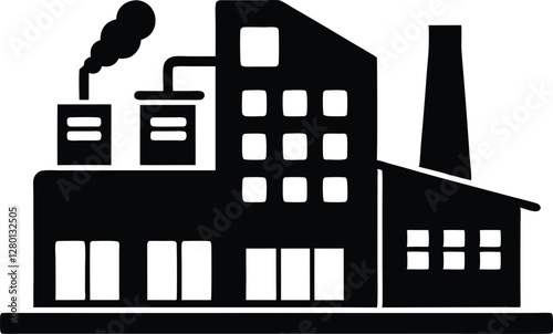 Factory building silhouette vector illustration, factory icon, environmental pollution 