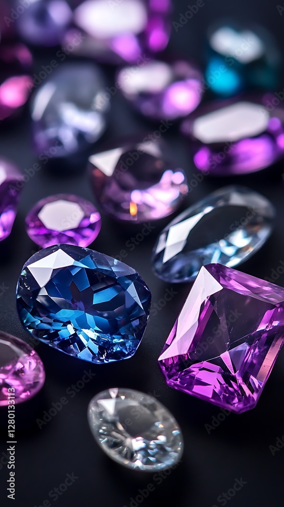 Set of precious stones isolated on black background. Collection of different gems. Set of precious stones isolated on black background. Collection of different gems.
