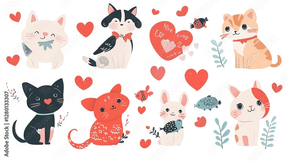custom made wallpaper toronto digitalValentine’s Day fox with love heart, cute pet animal cat dog clipart, isolated on white.  