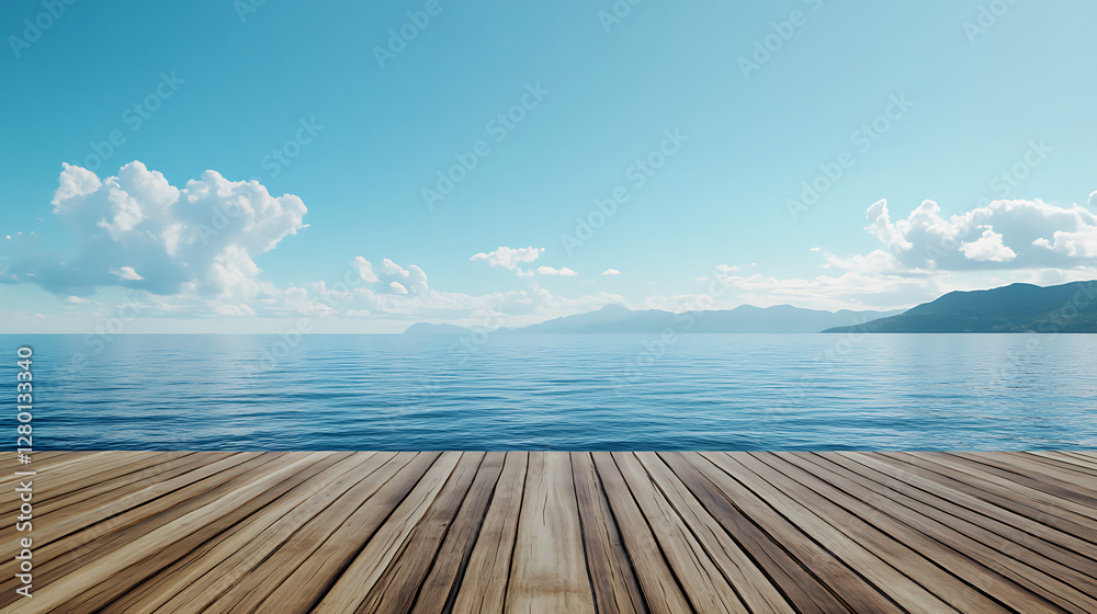 Fototapeta premium Scenic wooden platform extending towards the vast ocean with a breathtaking view