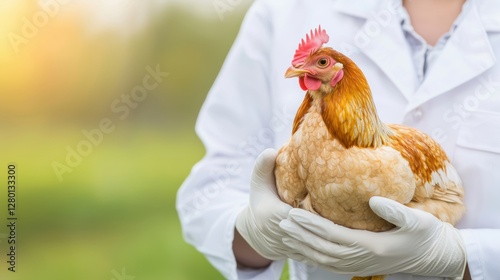 Obraz na płótnie Veterinary Professional Holding Chicken in Outdoor Farm Setting w salonie