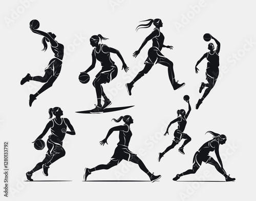 Female Basketball Layup Silhouettes
