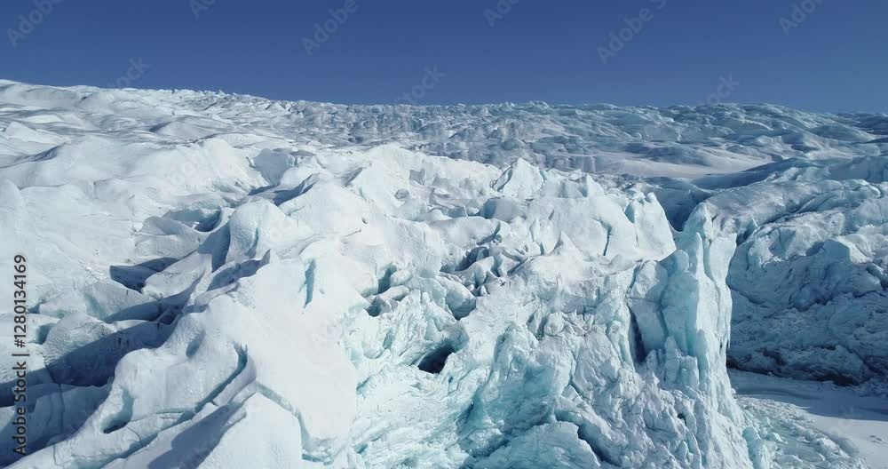 Arctic circle icecap glaciers on a clear day, Aerial view