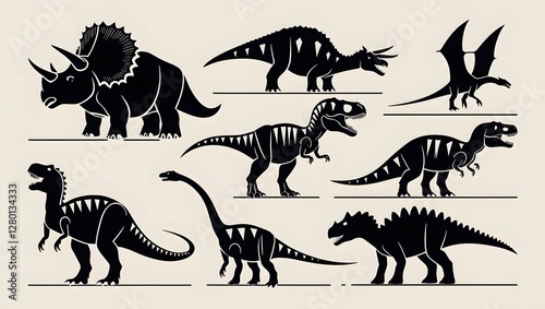 Fototapeta Naklejka Na Ścianę i Meble -  A group of dinosaurs with different poses