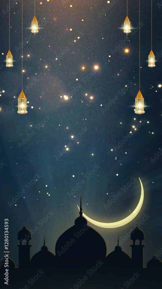 Eid Mubarak and Ramadan Kareem for copy space vertical background illustration. Elegance Islamic Celebration Card.