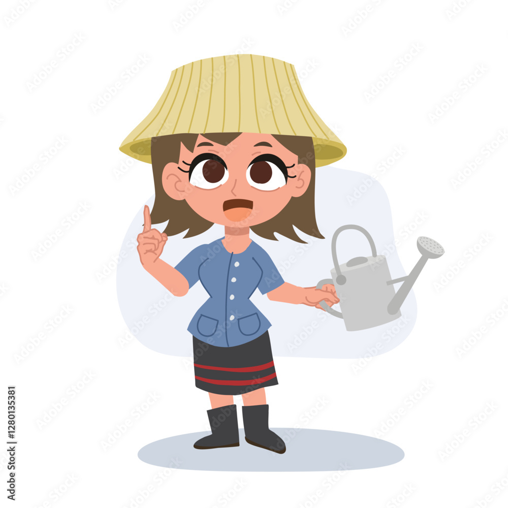 cute thai farmer woman cartoon giving agricultural advice. sharing farming knowledge cute thai farmer woman cartoon giving agricultural advice. sharing farming knowledge