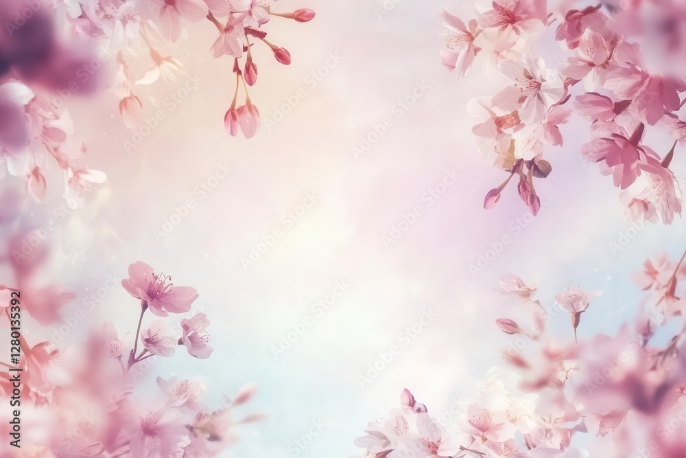 a delicate spring cherry blossom branch creates an ethereal frame against soft pastel background with gentle morning light filtering through translucent petals creating dreamy bokeh effects a delicate spring cherry blossom branch creates an ethereal frame against soft pastel background with gentle morning light filtering through translucent petals creating dreamy bokeh effects