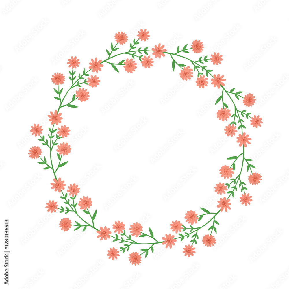 Fototapeta premium Round Flower Frame Floral Wreath Greeting illustration