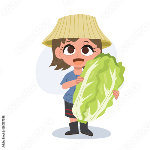cute thai farmer woman holding large napa cabbage