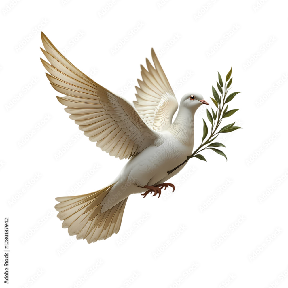 Fototapeta premium Dove Peace Symbol: Olive Branch, Bird, Hope isolated on transparent background