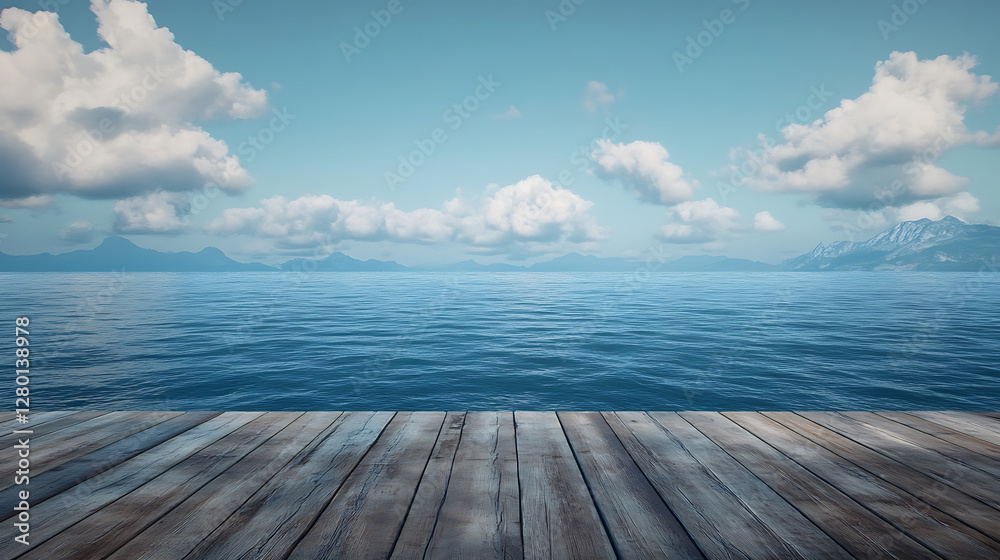 Fototapeta premium Scenic wooden platform extending towards the vast ocean with a breathtaking view