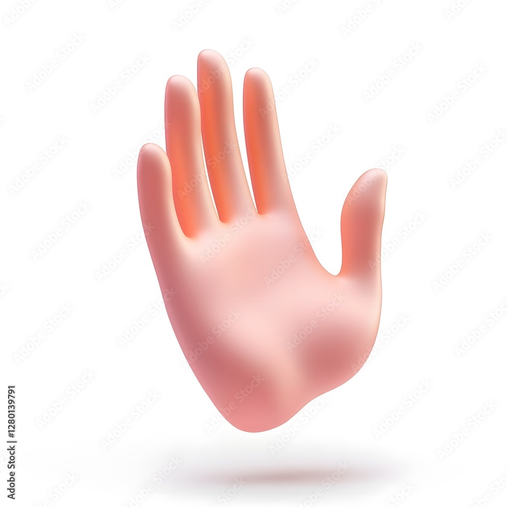 3D Clay Hand Icon Waving on White Background with Smooth Gradient 3D Clay Hand Icon Waving on White Background with Smooth Gradient