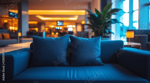 Cozy Lounge Area With Plants and Warm Lighting in an Airport During Early Morning Hours