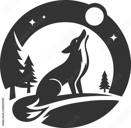 A fox howling in solitude under the moon vector
