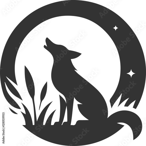 A fox howling in solitude under the moon vector