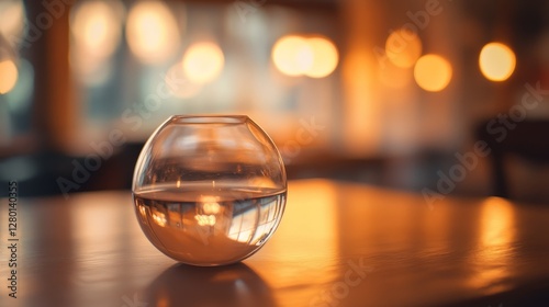 Sunlight Reflects Through a Crystal Ball on a Wooden Table Beside a Vase of Dried Flowers in a Cozy Indoor Setting