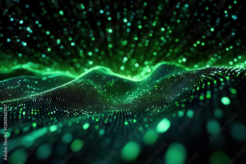 abstract digital matrix visualization cascading green binary code creating depth and movement techgeometric patterns on black abstract digital matrix visualization cascading green binary code creating depth and movement techgeometric patterns on black