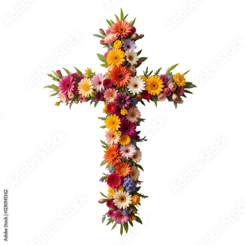 Floral Cross: Sympathy Funeral Flower Arrangement isolated on transparent background