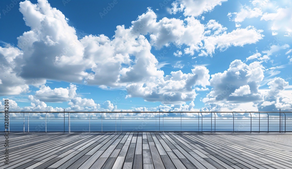 Obraz premium Serene Ocean View Deck Under a Cloudy Sky
