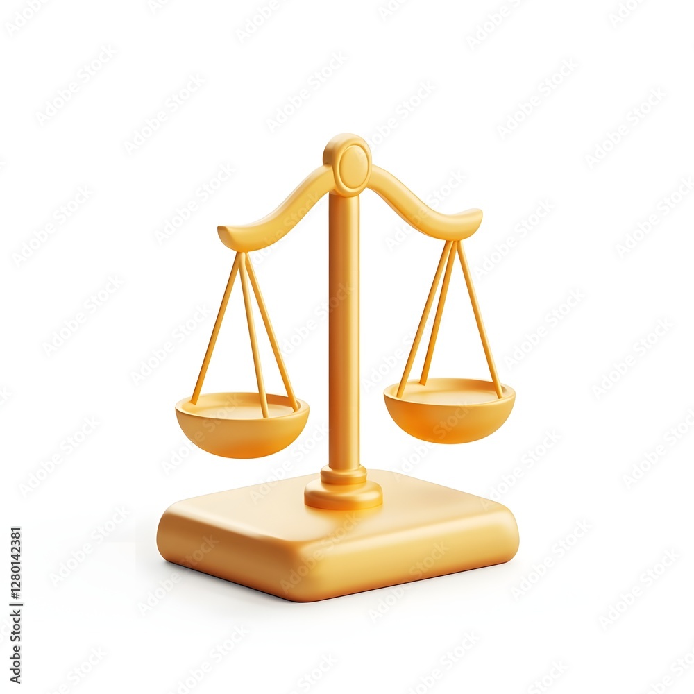 Golden Balanced Scale 3D Icon on White Background Golden Balanced Scale 3D Icon on White Background
