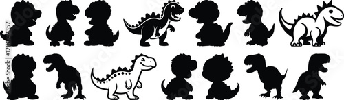 Dinosaur silhouettes set, prehistoric pack of vector silhouette design, isolated background