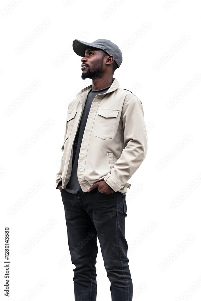 Relaxed and Casually Dressed Man Standing Against a Solid White Background Relaxed and Casually Dressed Man Standing Against a Solid White Background