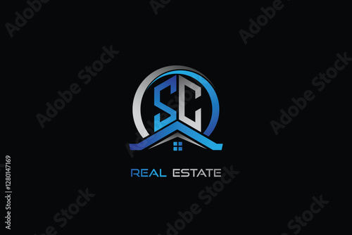 SC real estate letters logo design for construction or house. SC real estate letters logo Vector design