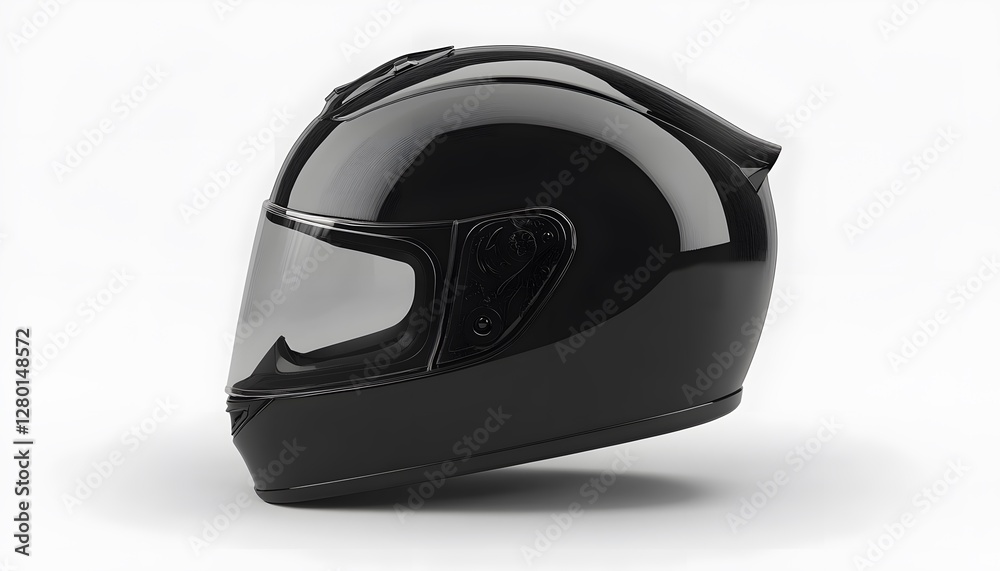 Glossy black motorcycle helmet resting on a white surface Glossy black motorcycle helmet resting on a white surface