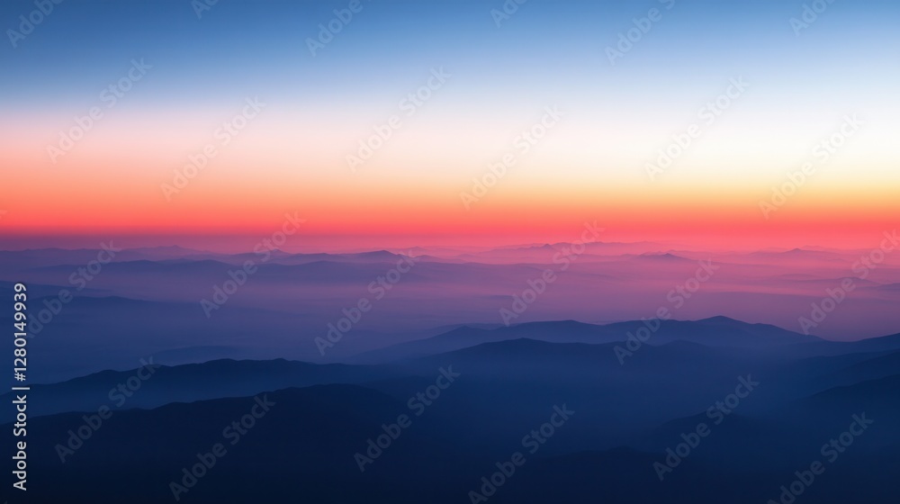 Fototapeta premium Serene Mountain Landscape with Vibrant Sunset and Soft Hues