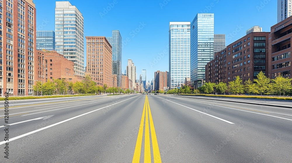 Obraz premium Urban vista with modern architecture and a clear blue sky capturing the essence of city life and contemporary design on a sunny day