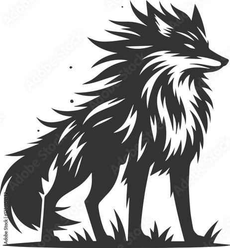 A fox standing tall with its fur bristling in rage vector