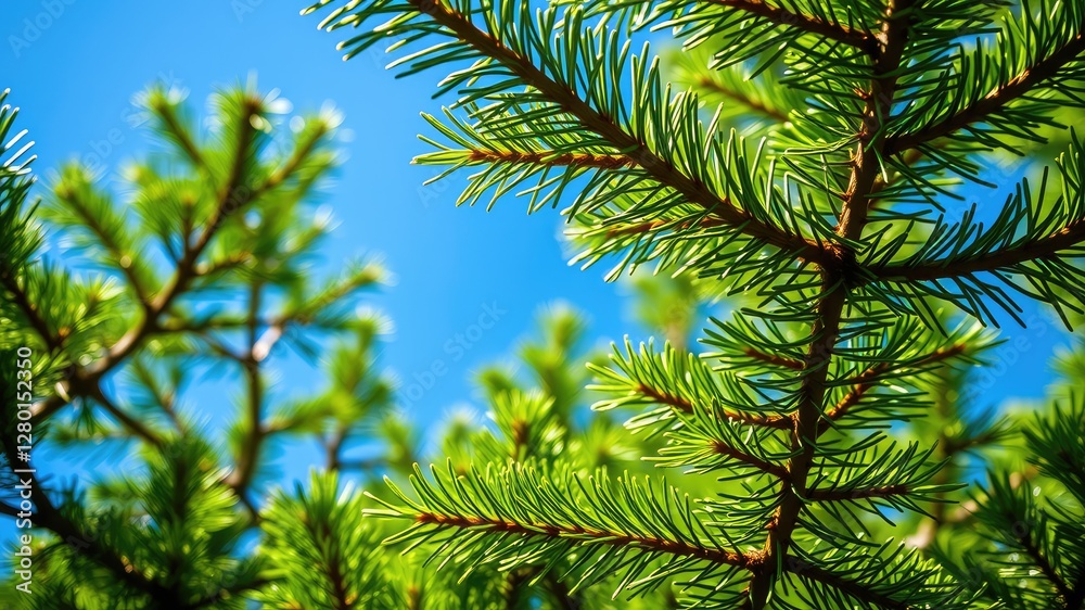 Lush Green Coniferous Foliage Under a Bright Blue Sky Lush Green Coniferous Foliage Under a Bright Blue Sky