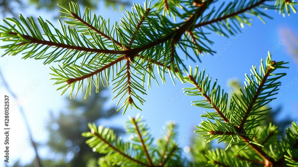 Lush Green Coniferous Foliage Under a Bright Blue Sky Lush Green Coniferous Foliage Under a Bright Blue Sky