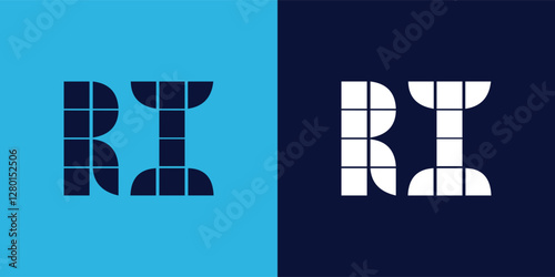 RI logo design with tile shape. Minimalist and modern vector illustration design suitable for business or brand