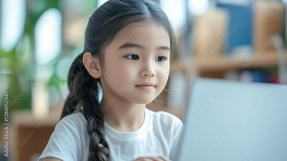 Girl Child Using Laptop  Online Learning  Education Technology