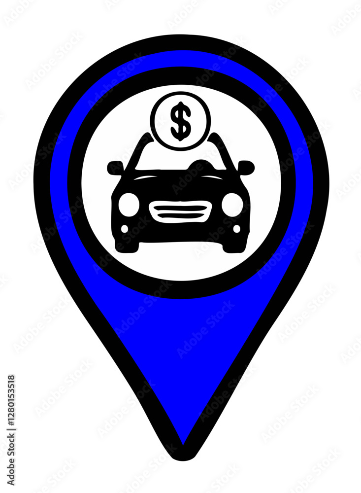 Blue icon for paid parking, car washes and other car services, on transparent background. Position symbols or GPS positioning Blue icon for paid parking, car washes and other car services, on transparent background. Position symbols or GPS positioning