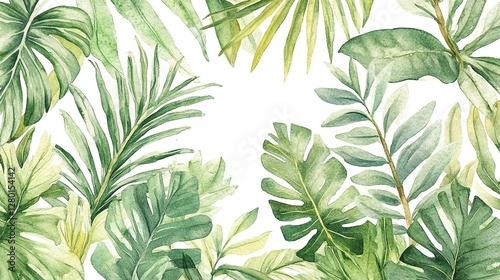 Watercolor Tropical Leaves Border  Frame   Jungle Foliage