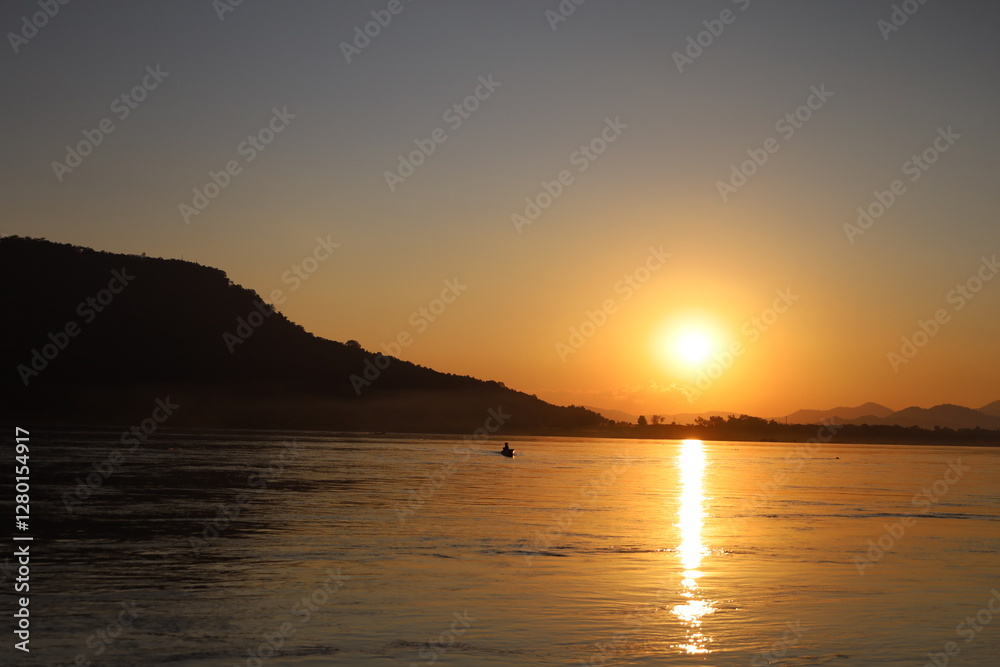 Golden Mekong Sunset in Sangthong District Vientiane Laos Golden Mekong Sunset in Sangthong District Vientiane Laos