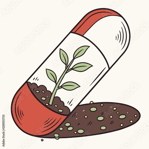 Herbal Medicine Capsule - Plant Growing Illustration