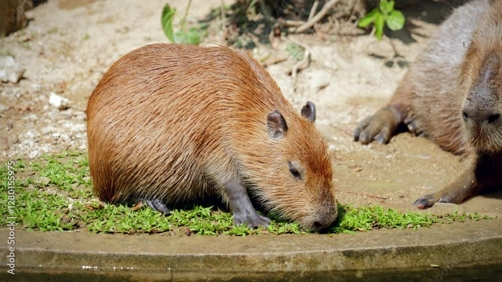 Close-Up of Capybaras in Captivity at the Chiang Mai Zoo in Chiang Mai, Thailand Close-Up of Capybaras in Captivity at the Chiang Mai Zoo in Chiang Mai, Thailand