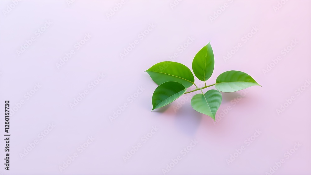 Fototapeta premium Elegant and clean 3D nature artwork with a few fresh leaves resting on a smooth gradient surface